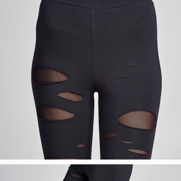 SEXY BLACK MESH CUT OUT LEGGINGS - Picture 3 of 6